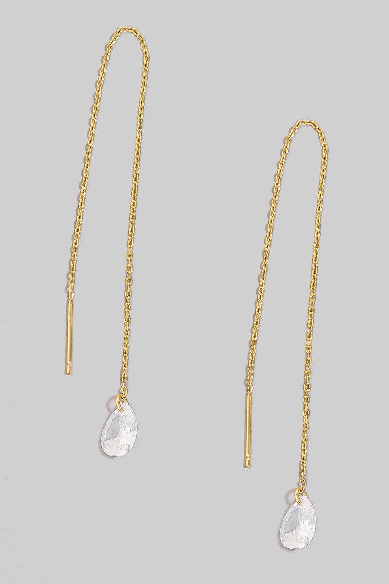 Rhinestone Tear Gem Threader Chain Earrings