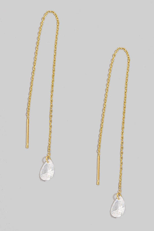 Rhinestone Tear Gem Threader Chain Earrings