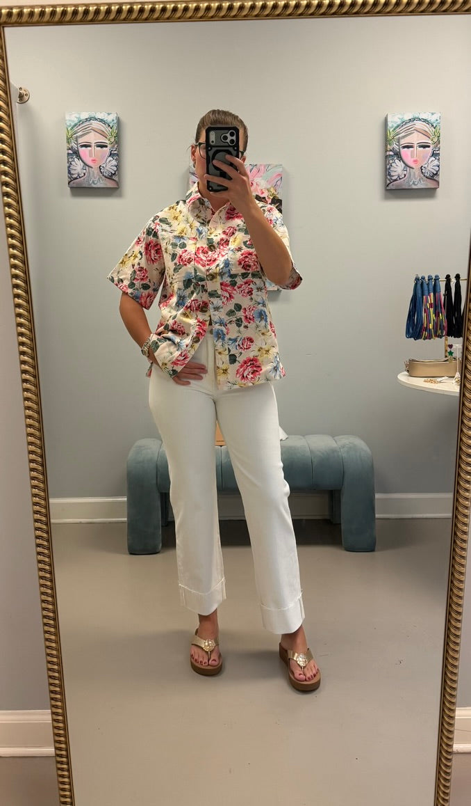 The Floral Denim Button Down