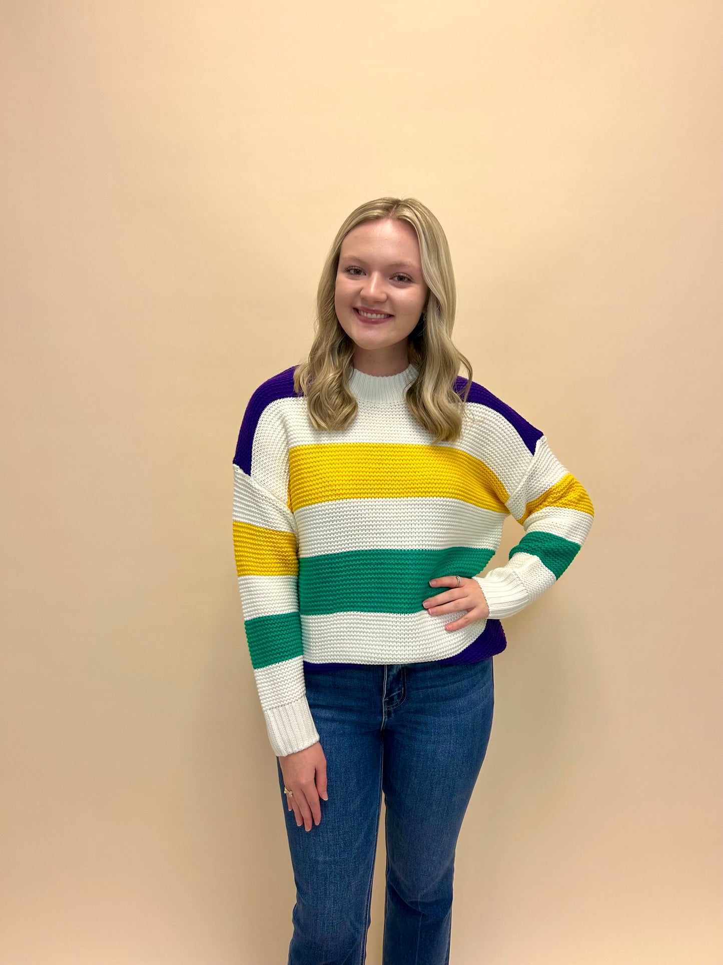Color Block Mardi Gras Sweater