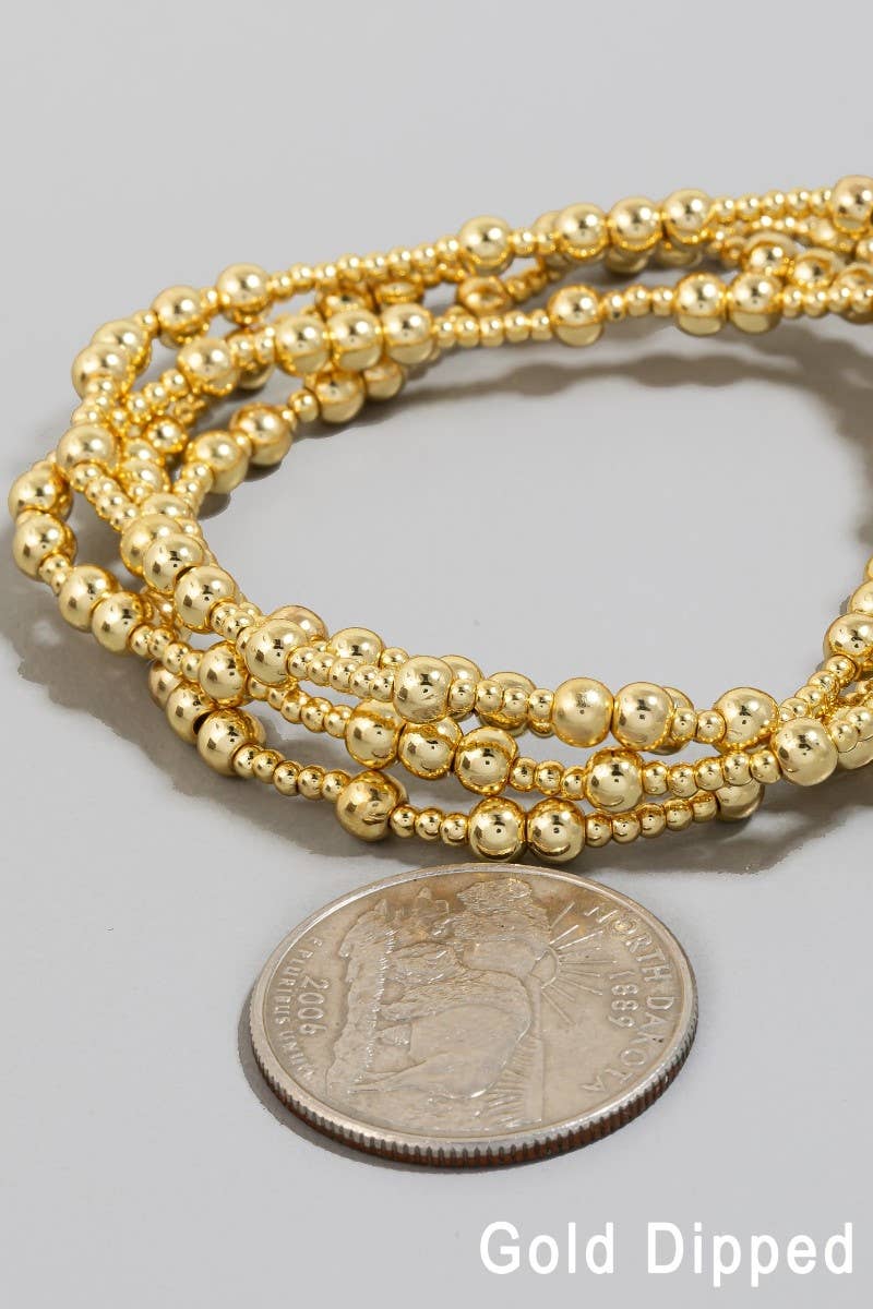 Gold Dipped Mixed Beaded Bracelet Set: GOLD