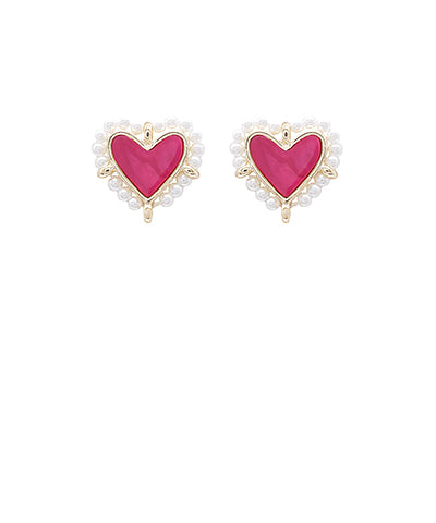 Heart Pearl Stud Earrings