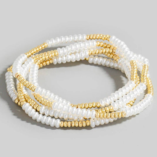 Acrylic Pearl And Metallic Beaded Bracelet Set