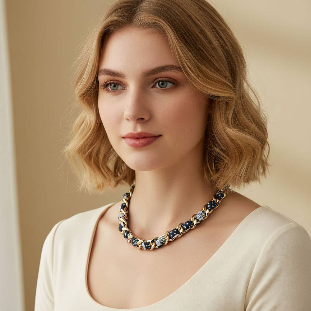 Fabric Scarf Metal Chain Wrap Necklace