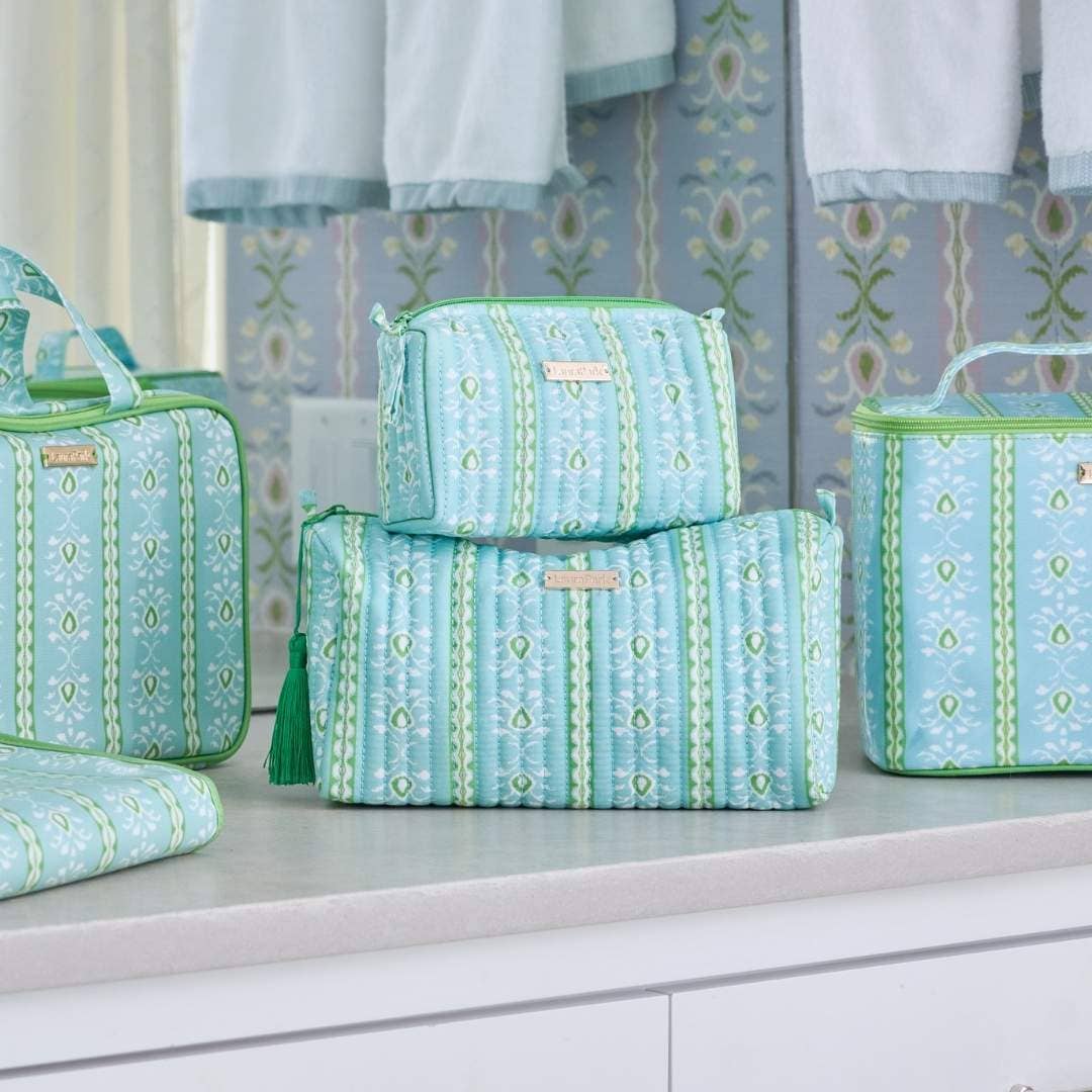 Rosemary Stripe Blue Signature Large Cosmetic Bag: Laura Park