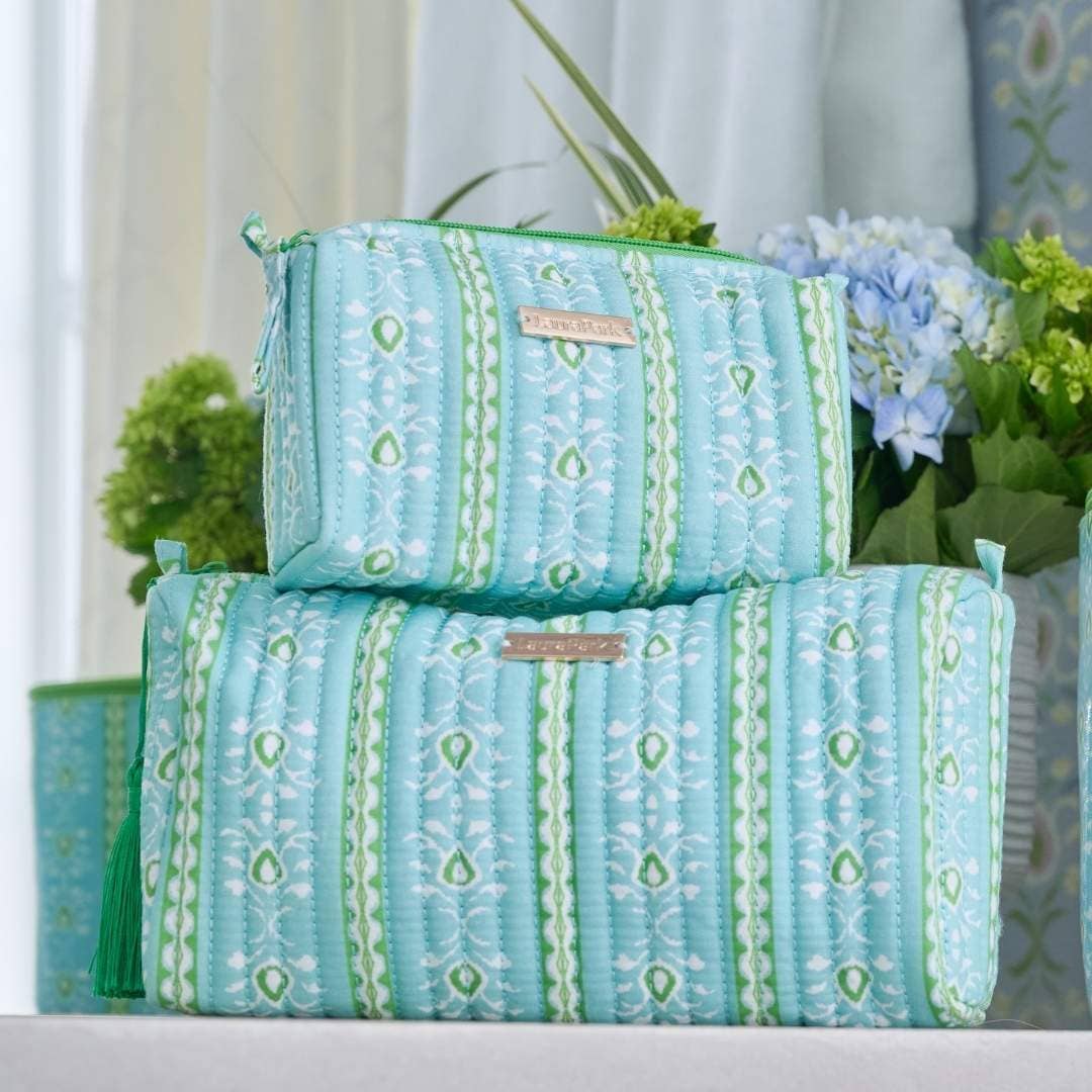 Rosemary Stripe Blue Signature Large Cosmetic Bag: Laura Park
