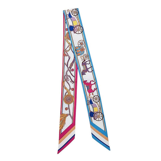 Vintage Carriage Pattern Printed Twilly Skinny Scarf: Blue,Light