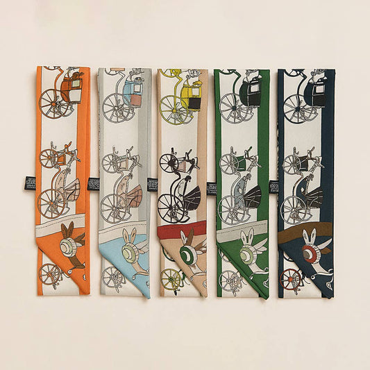 Vintage Carriage Pattern Printed Twilly Skinny Scarf: Orange