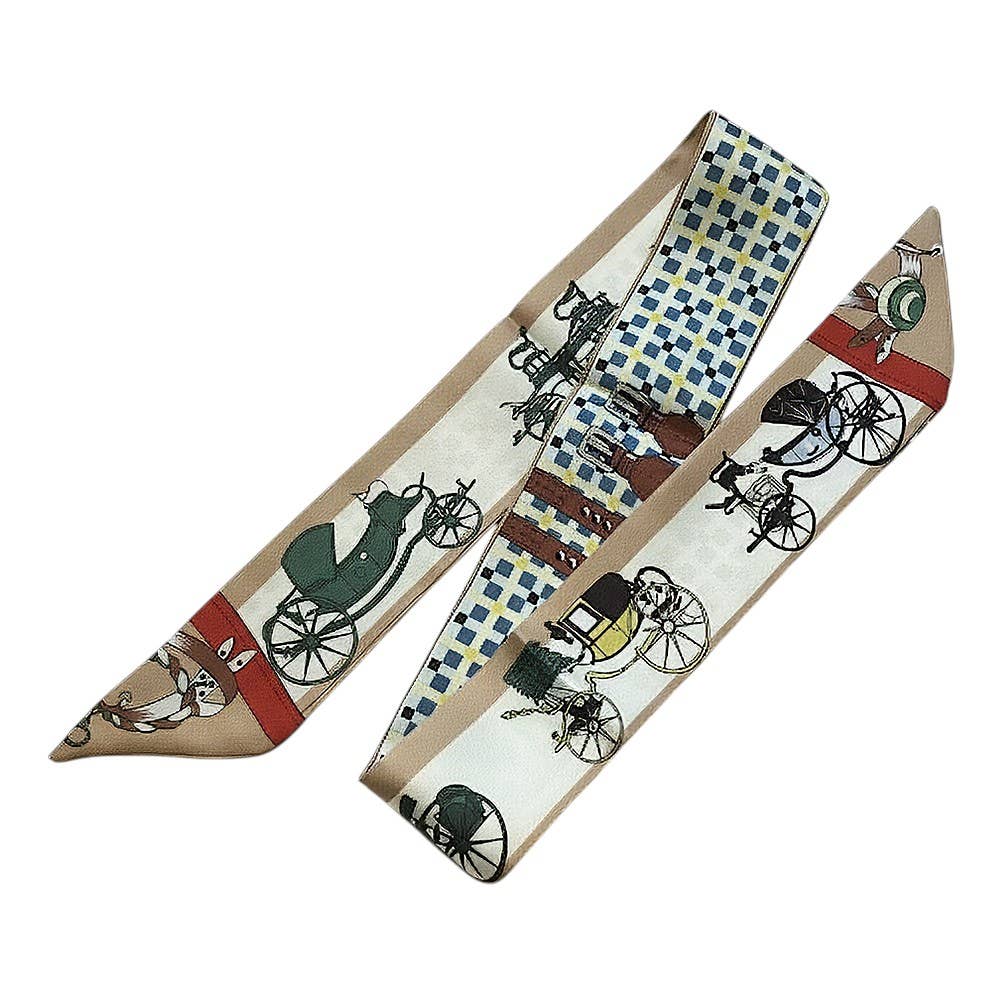 Vintage Carriage Pattern Printed Twilly Skinny Scarf: Orange