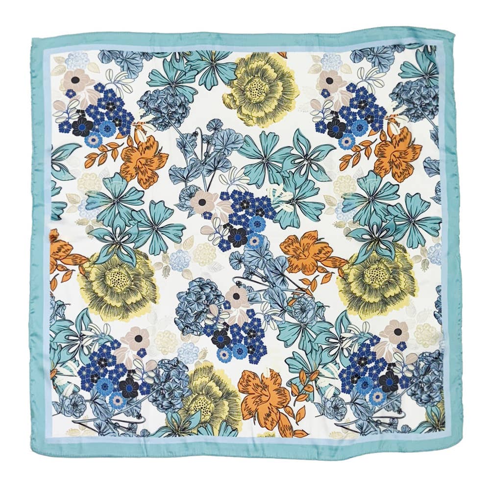 Earthy Floral Garden Printed Square Silky Satin Scarf