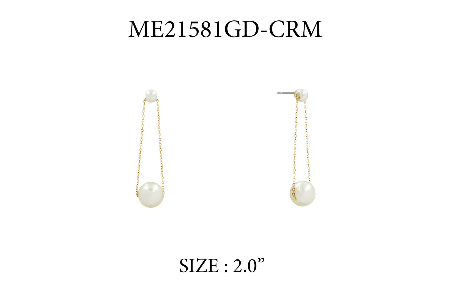Gold Stud with Loop Chain and Pearl 2" Drop Earring