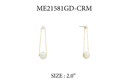 Gold Stud with Loop Chain and Pearl 2" Drop Earring