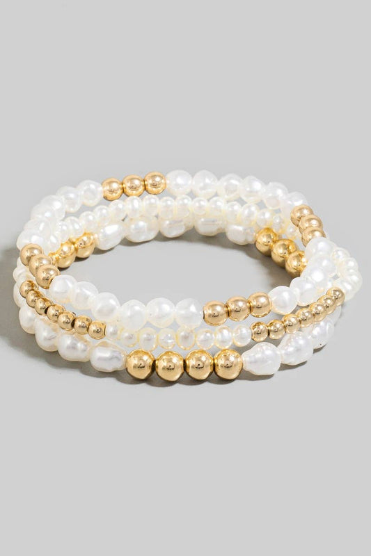Pearl And Metallic Beaded Bracelet Set