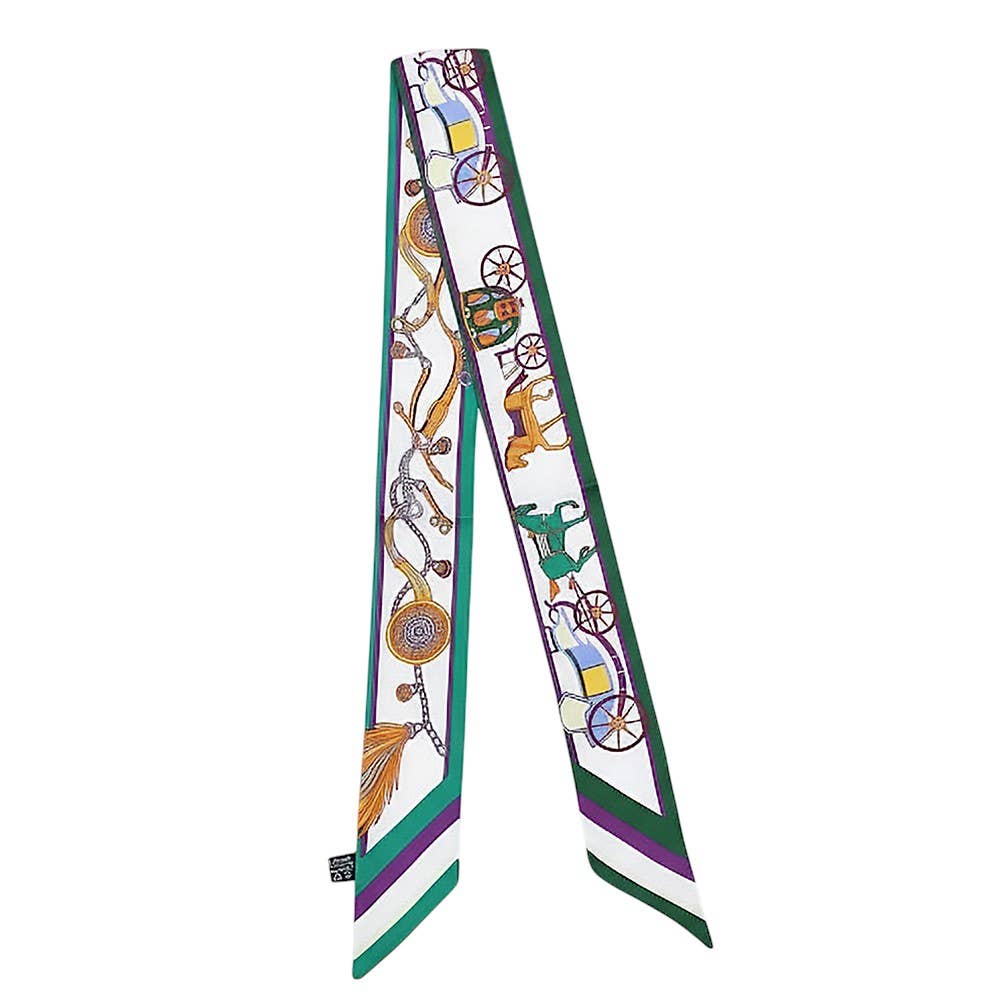 Vintage Carriage Pattern Printed Twilly Skinny Scarf: Blue,Light