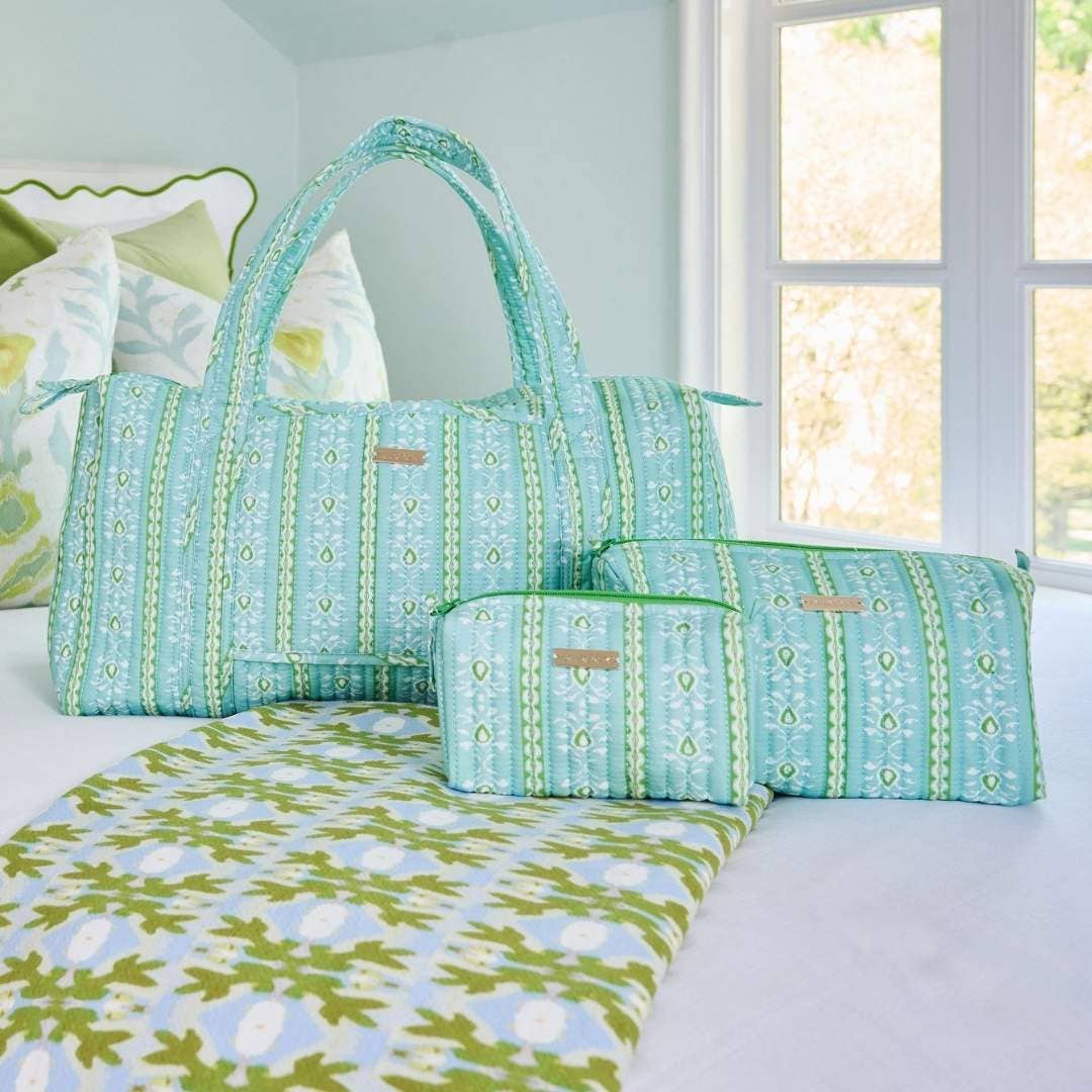 Rosemary Stripe Blue Quilted Signature Duffle Bag: One Size