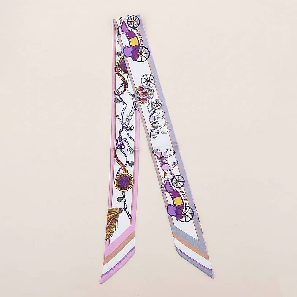 Vintage Carriage Pattern Printed Twilly Skinny Scarf: Blue,Light
