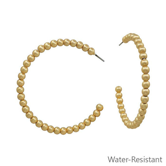 2" 4MM Matte Gold Beaded Hoop Earring