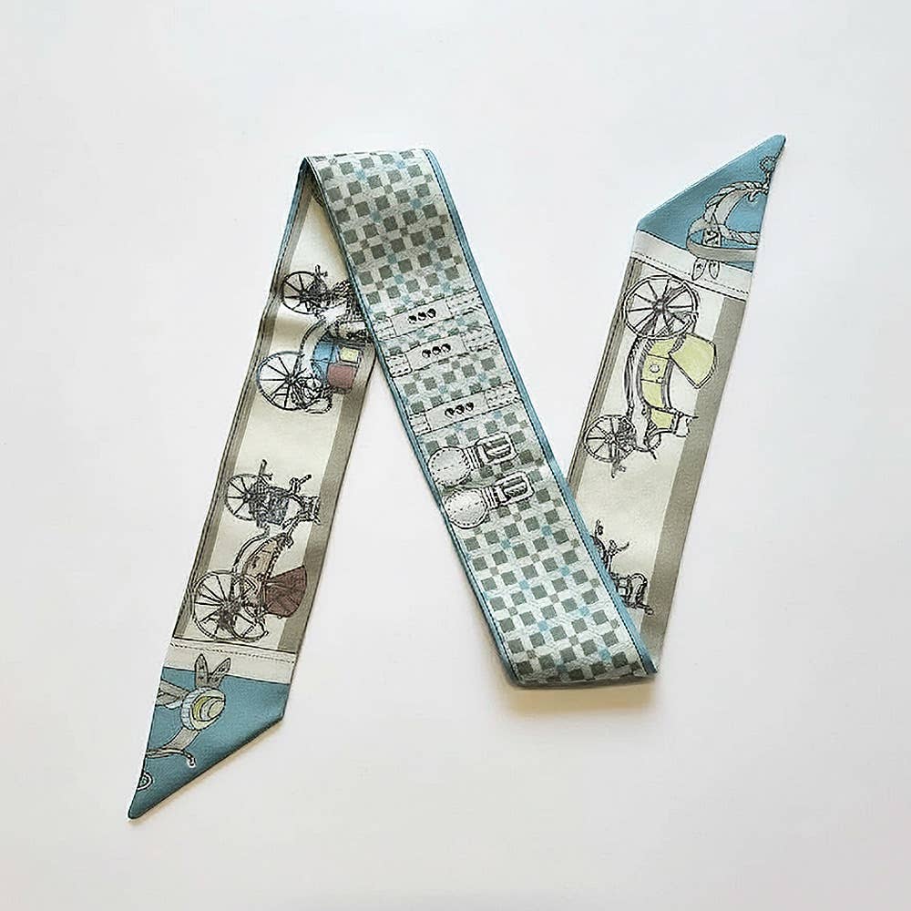 Vintage Carriage Pattern Printed Twilly Skinny Scarf: Orange