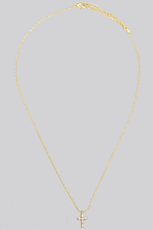 Gold Dipped Dainty Cz Cross Pendant Necklace