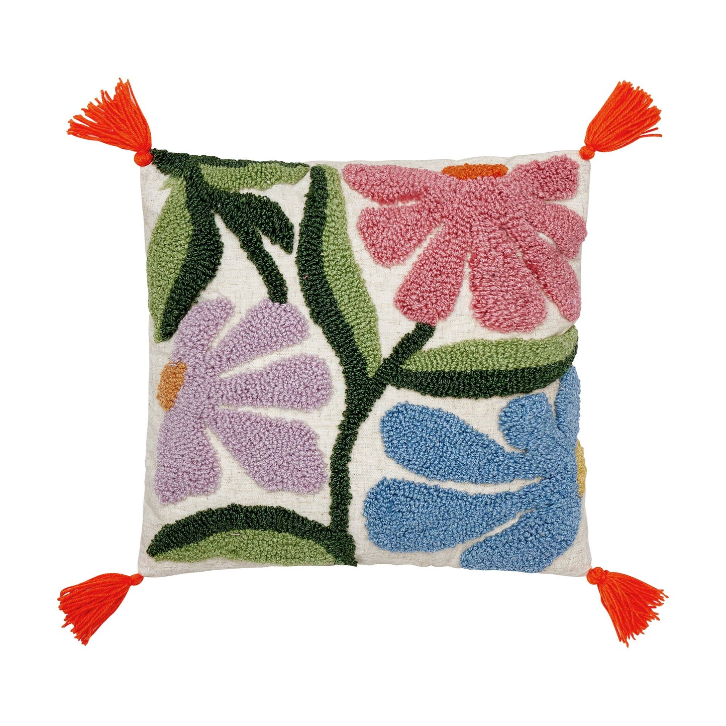 Wavy Floral w/Tassels Tufted Pillow