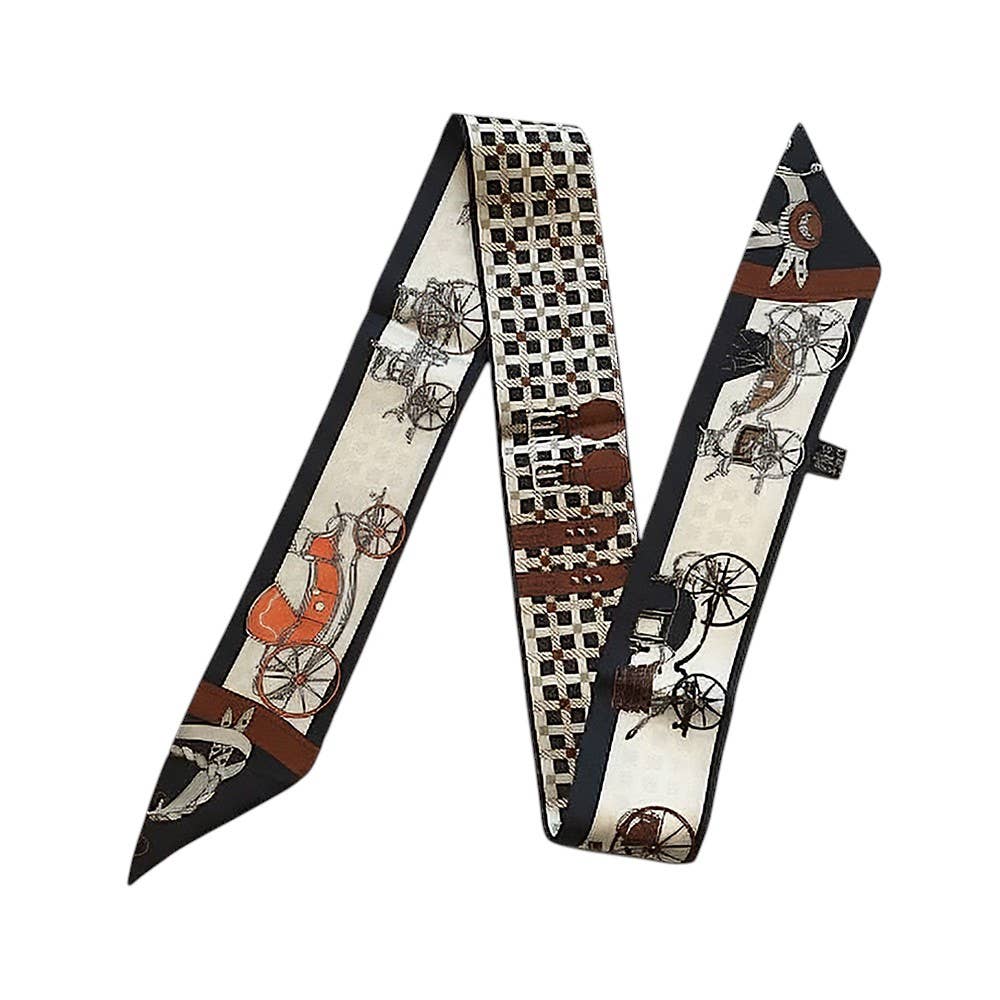 Vintage Carriage Pattern Printed Twilly Skinny Scarf: Orange