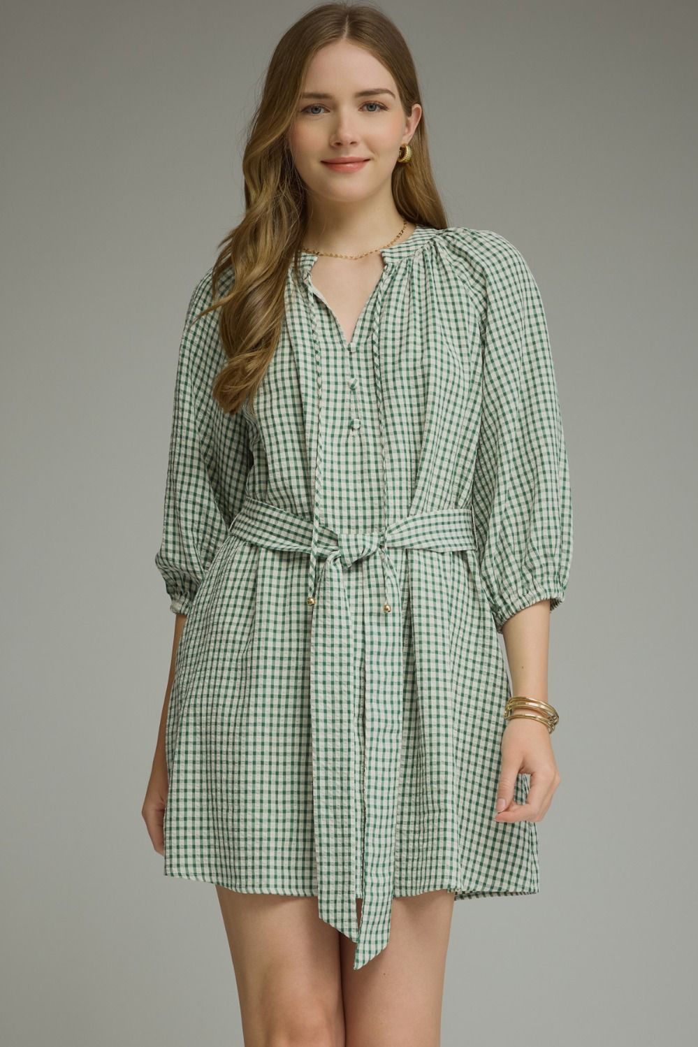 The Gina Green Gingham Dress