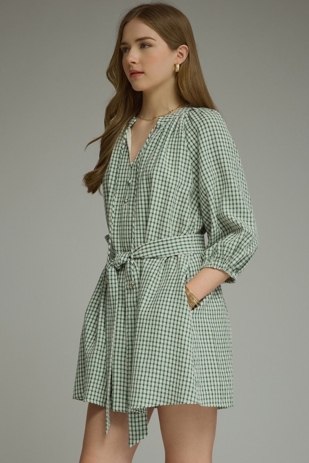 The Gina Green Gingham Dress